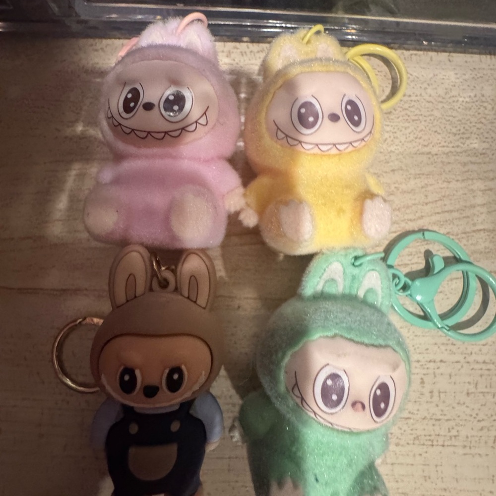 Plush Small Pet Keychain - Pink, Yellow, Mint Assorted Colors. Sold as a set.
